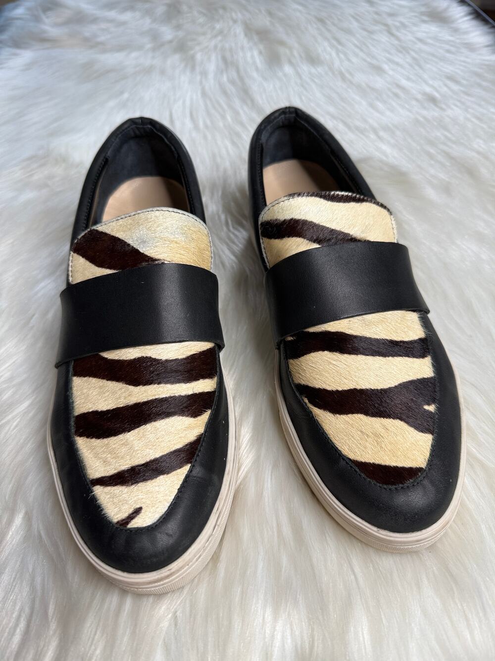 Loeffler Randal Irini Zebra Print Calf Hair Slip On Sneakers